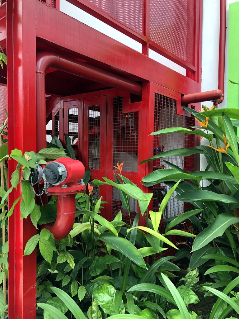 Fire department inlet connection and fire pump house
