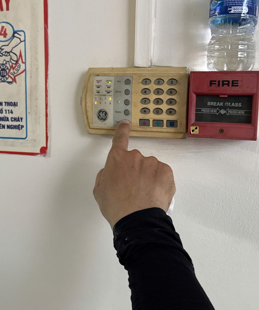Checking a fire alarm and security keypad