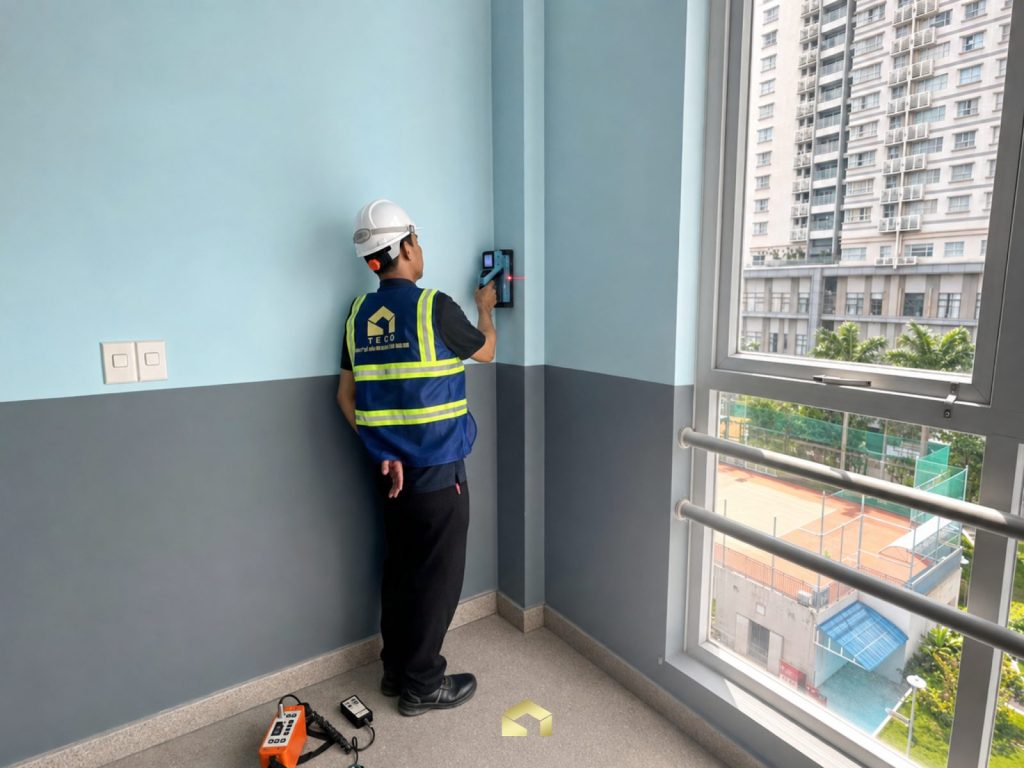 TECO engineer surveying the 6th floor of Sao Viet School