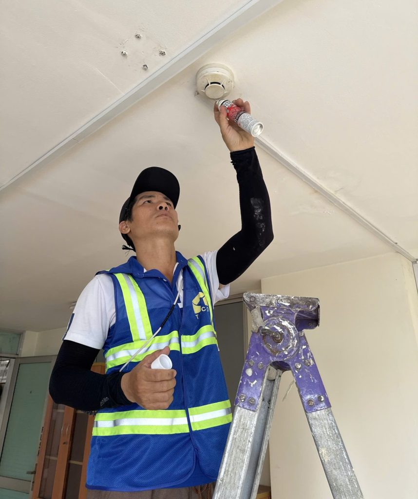 Testing a smoke detector with test aerosol